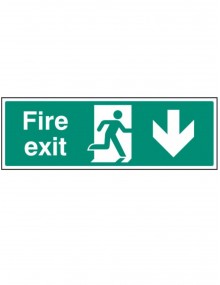 Fire Exit Straight On Down  Rigid Plastic - 3 sizes 